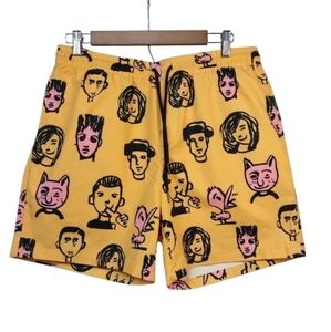 Shein Men's Yellow Figure Graphic Drawstring Shorts Size L